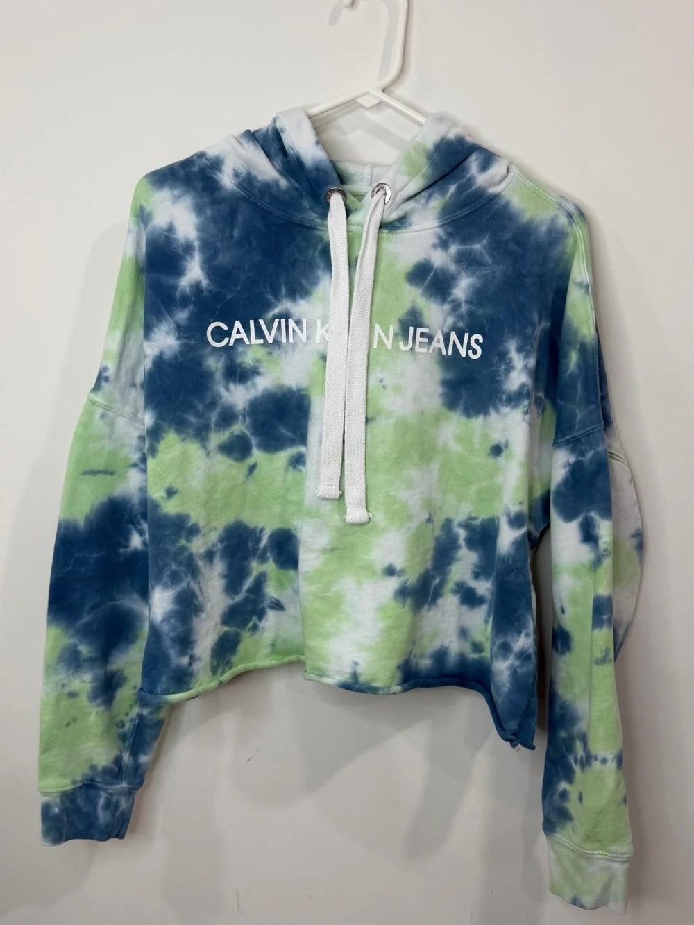 Calvin Klein Jeans Cropped Tie-Dye Hoodie - Lime & Navy